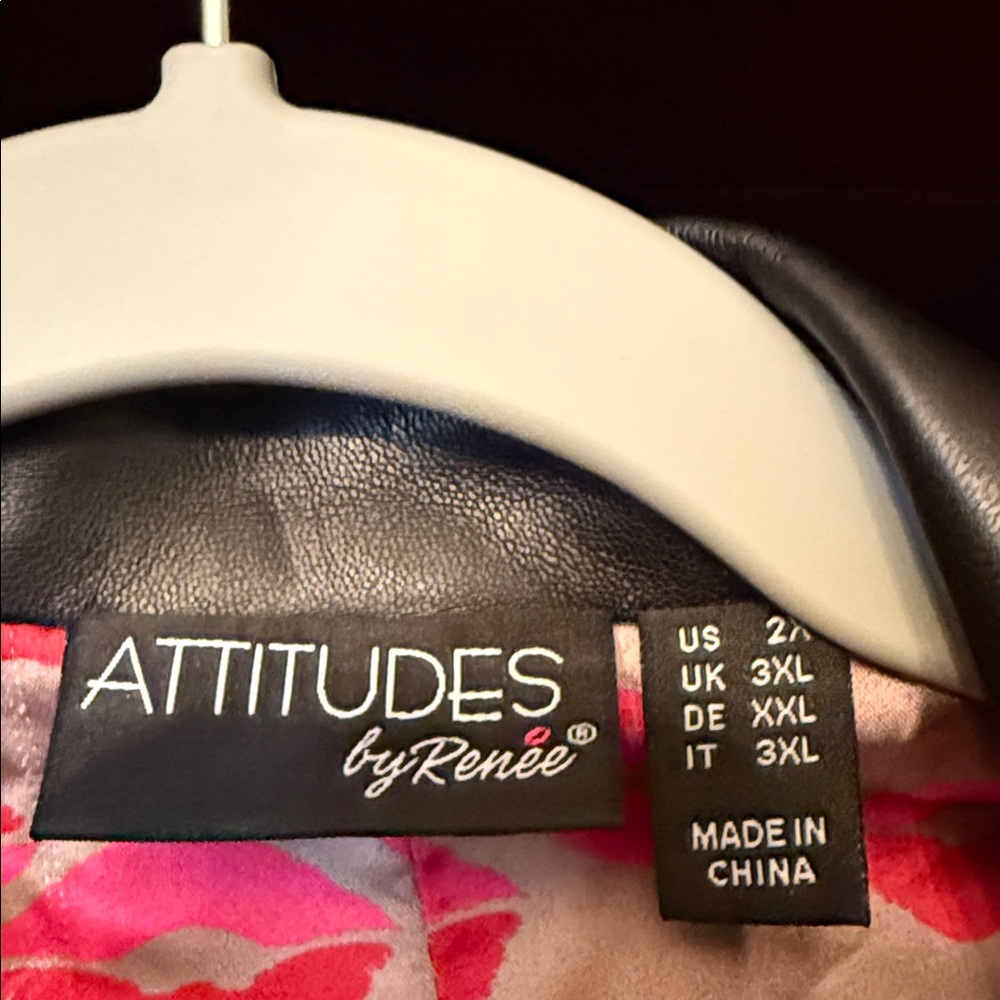 Attitudes by Renee Black faux Leather Jacket with Lip-Patterned Lining - Picture 3 of 6